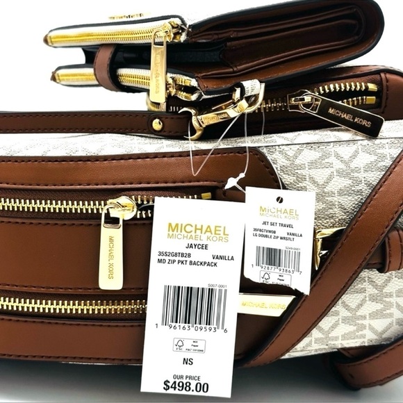 Michael Kors Medium Jaycee Zip Packet Backpack & Double Zip Wallet Wristlet - Picture 16 of 16
